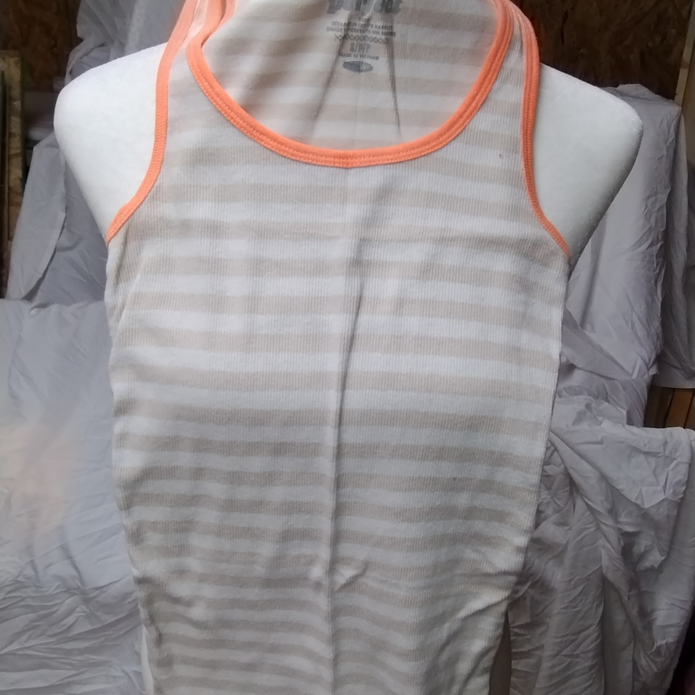 Perfect brand tank top tan/beige stripe with orange accents